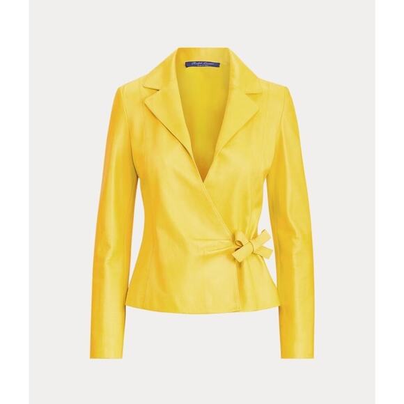 Ralph Lauren Collection Purple Label Lambskin Wrap Leather Jacket Blazer Yellow - Picture 5 of 13